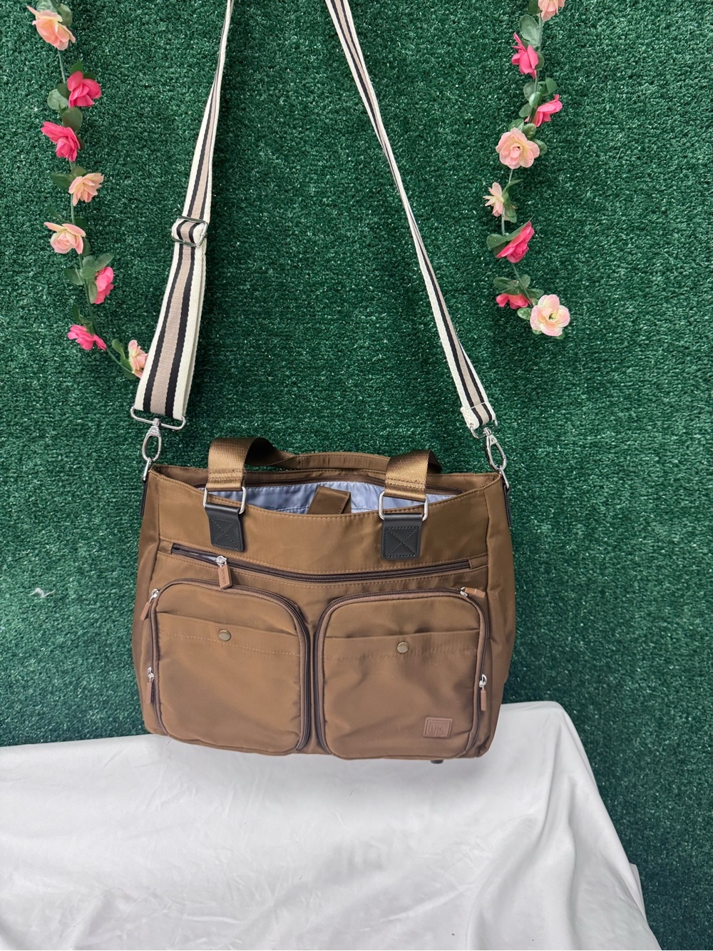 Men's Brown Messenger Bag with Dual Front Pockets